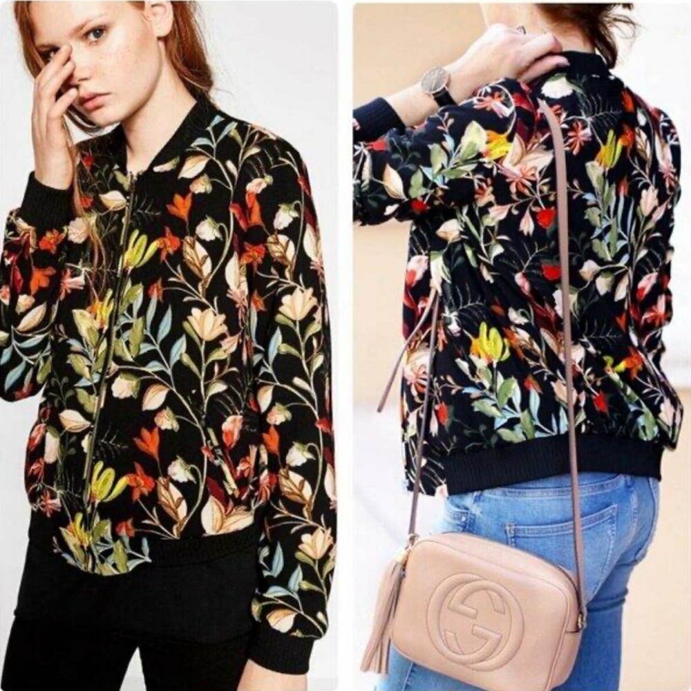 Zara Trafaluc floral bomber jacket size Large